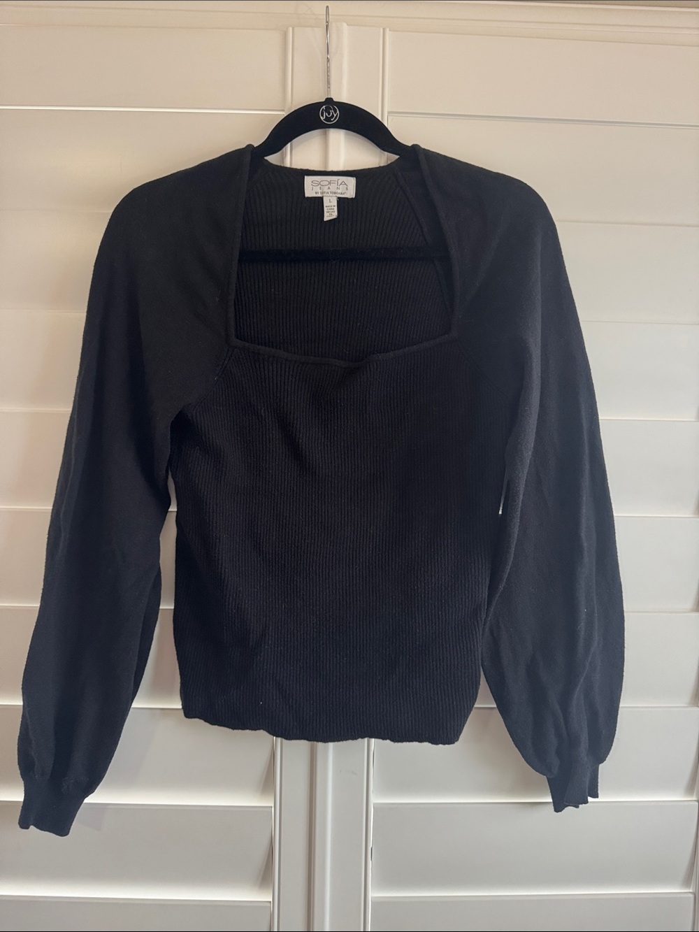 Sofia Vergara Black Square-Neck Rib Knit Sweater